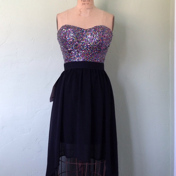 Confetti Sequin Multicolor Black High Low Dress