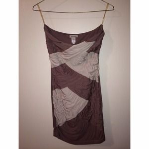 BROWN AND BEIGE STRAPLESS DRESS!