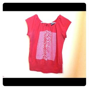 Red graphic cotton blouse w/ open back and tie