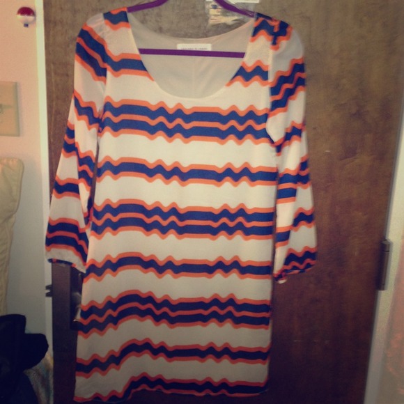 Blue and orange zig zag boutique dress
