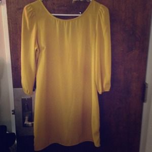 3/4 length sleeved mustard yellow dress