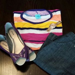 Colorful short sleeve stripe top