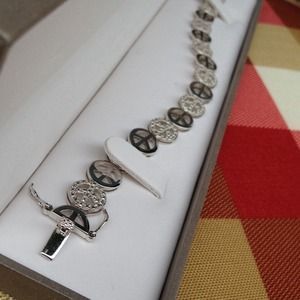 Sterling Silver Diamond Peace Sign Bracelet