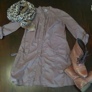 Khaki green long button up top