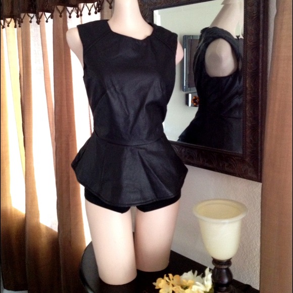 Tops - Black PU Peplum Top for Curlgirl312