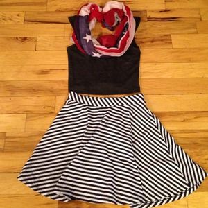 BUNDLED Navy Blue & White Striped Skater Skirt