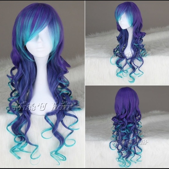 Purple and Blue Synthetic Curly Wig