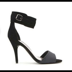 Black Ankle Strap Snake Skin Heels
