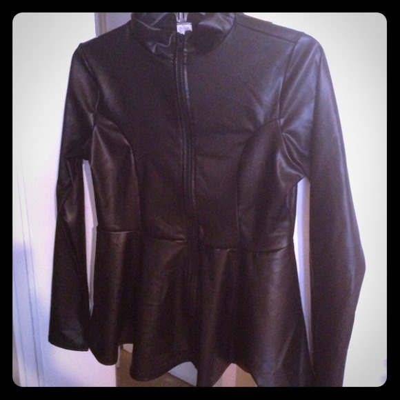 Faux leather peplum zip up jacket