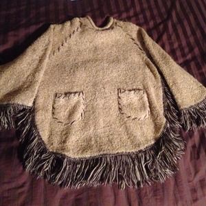 Brown Fringe Poncho