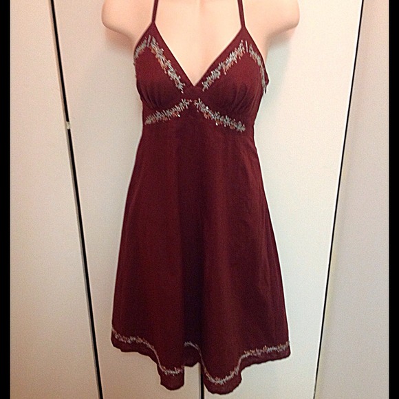 Brown Halter sundress with light blue trim