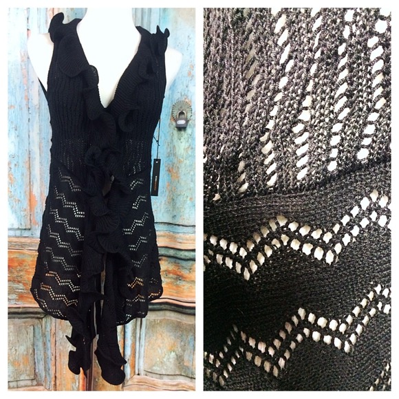 BCBG knit ruffle sleeveless cardigan