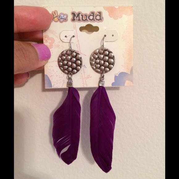 Purple feather earrings