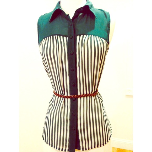Forest green and white striped top