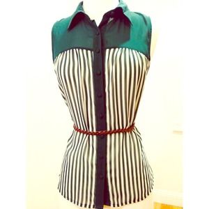 Forest green and white striped top