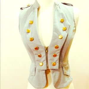 Gray and gold military-like vest