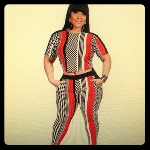 Plus size Houndstooth Crop Top Set