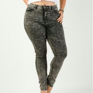 Black High Waisted Acid Wash Jeans
