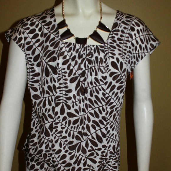 TRINA TURK Brown and White Blouse, Medium Silk