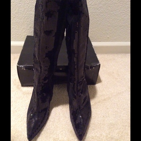 Black Sequin pointed toe boots