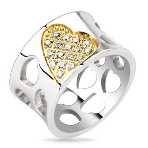 Ladies Gold plated heart, sim diamonds SS ring