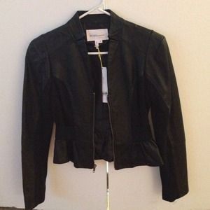 New Worn Peplum Leather Jacket