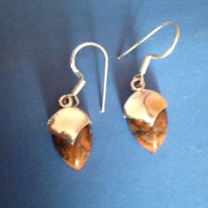 BROWN LAPIS STONE AN STERLING SILVER EARRINGS