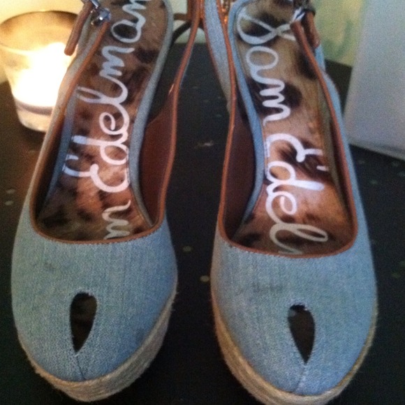 Sky high denim platform heels!