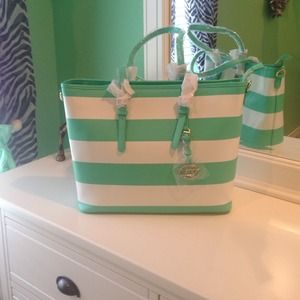 🌸🌴Sea Foam Green Striped Tote🌴🌸