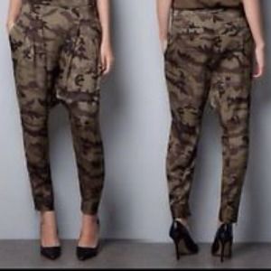 Zara Silk Camo Trousers Pants M