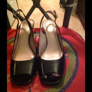 SOLD. Vince Camuto Black Patent Leather Slingbacks
