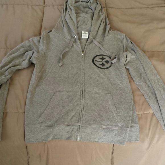 Pink gray steelers zip up hoodie