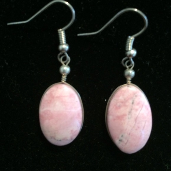 SET : Pink Opal Pendant & Earrings with Silver 925 - Picture 2 of 3
