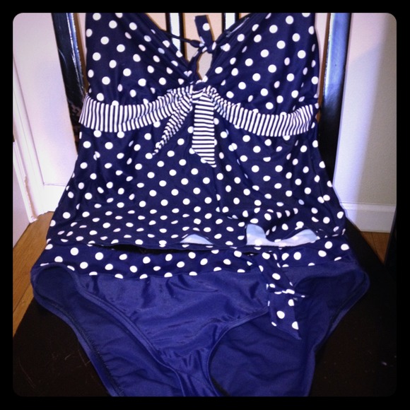 Navy Blue w/ Polka Dots Tankini