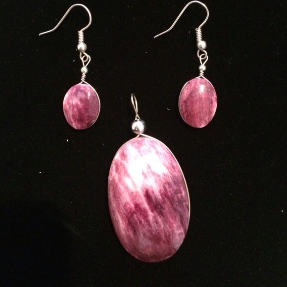Purple Spondylus Earrings & Pendant with Silver925