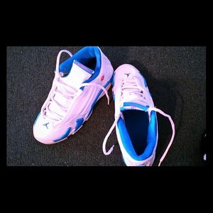 Size 6y blue and white Jordans