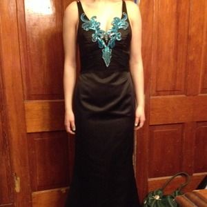 Black Prom Dress With Blue Beading.