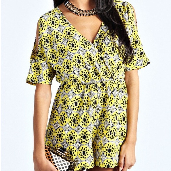BooHoo Dresses & Skirts - Print Open Sleeve Wrap Front Romper
