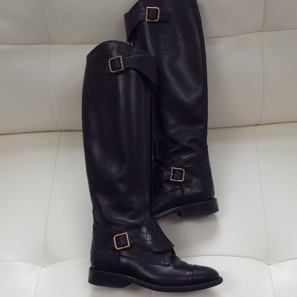 Iconic Chanel riding boots 12A Black leather 38