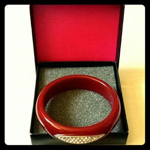 Deep Red  bracelet w silver white rhinestons
