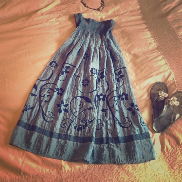 Blue silk crinkle tube dress - Picture 1 of 4