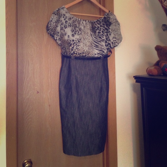 Sheath dress - Animal print & dark denim