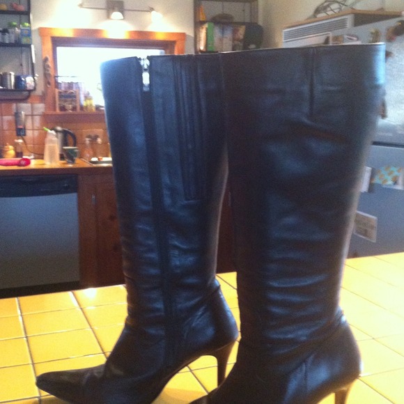 Wide Calf Knee High Black Leather Boots - size 42