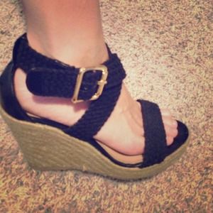 Steve Madden Black with Braided Wedge Sandals