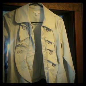 Chic khaki blazer with ruffles sz S by Kenar