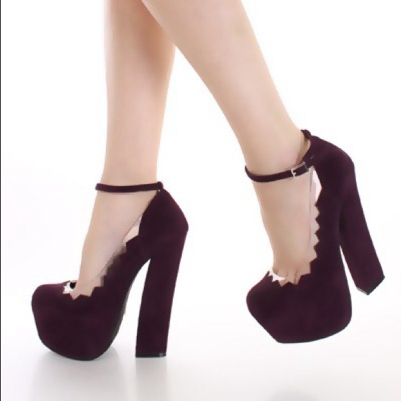 Eggplant Faux Suede Chunky Heels