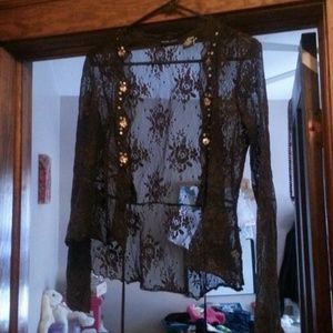 Sheer black floral print overjacket NY&Co M