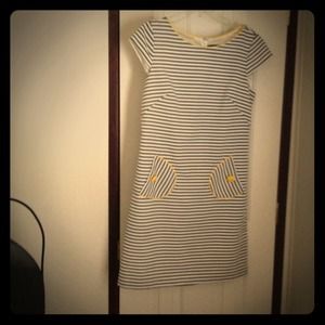 Grey with pin strip with yellow dress