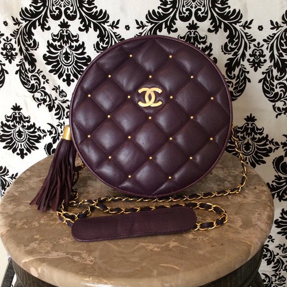 Vintage purple Chanel round studded chain bag