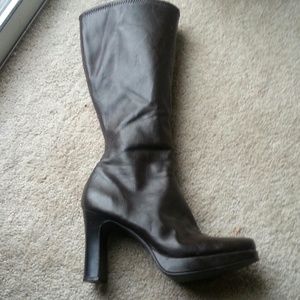 Dark brown zip up knee high boots